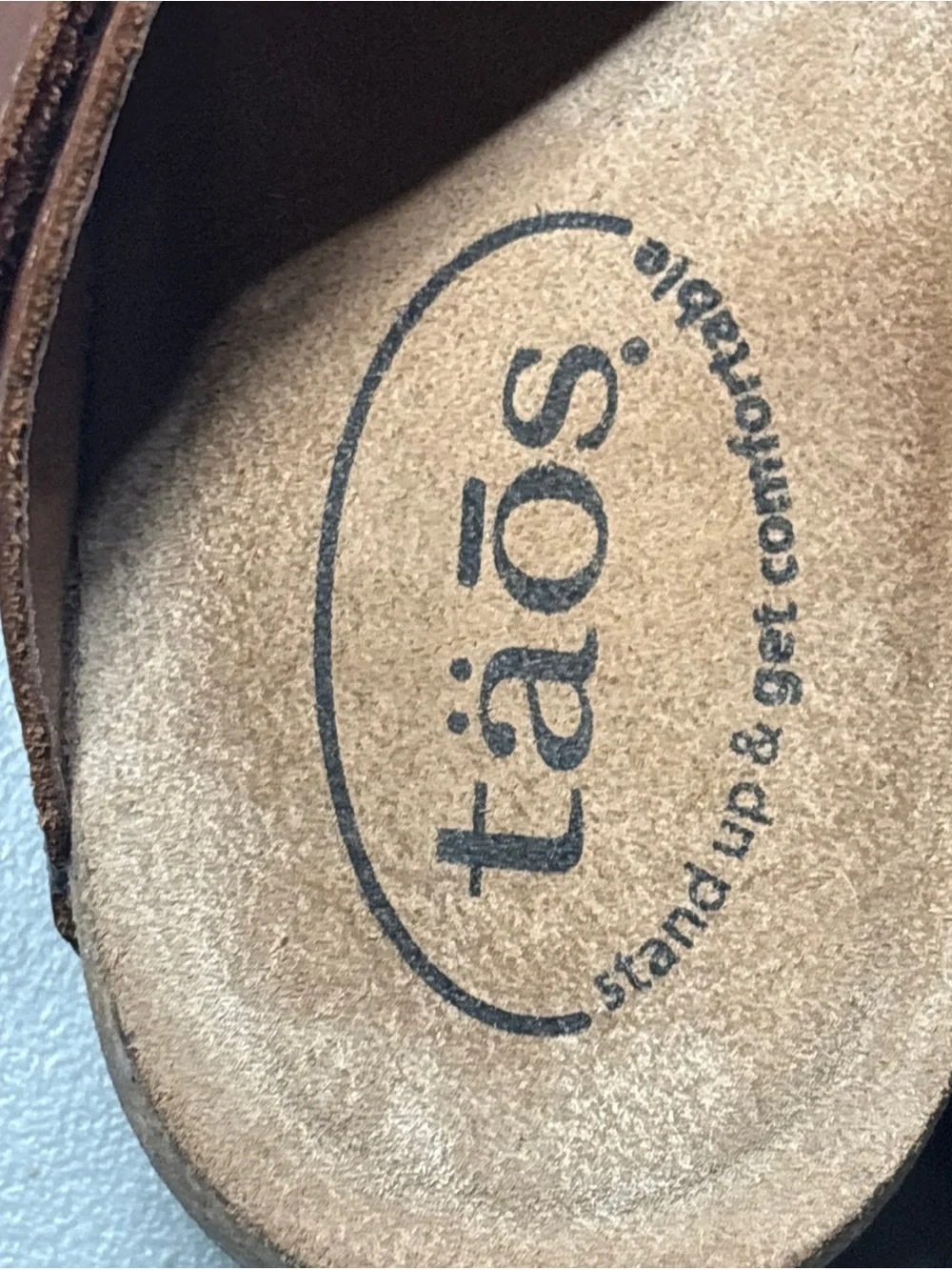 Taos Shoes Womens Size 9-9.5 (40) Loop Cork Wedge Leather Sandals Brandy Spain